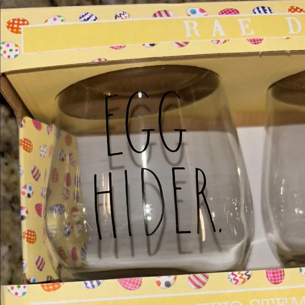 NWT Rae Dunn Egg Hider and Egg Finder Stemless Wine Glasses